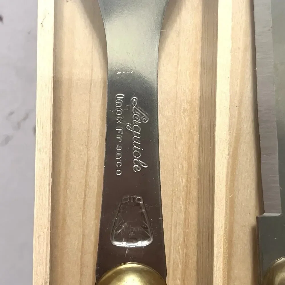 Vintage Laguiole Jean Dubost Fork & Knife CARVING SET Black Handle Bee NEW!!!